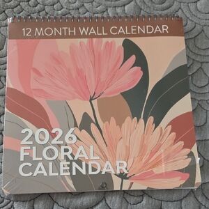 2026 Floral Wall Calendar - Pink and Brown